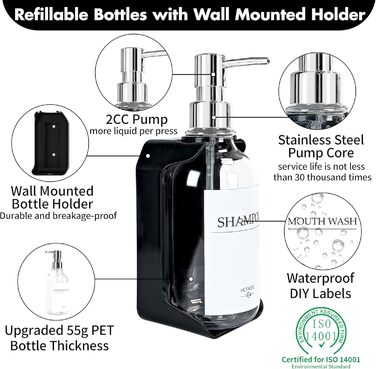 Набір з 3 дозаторів рідкого мила 500 мл з настінним тримачем, прозорий колір HCYWOC