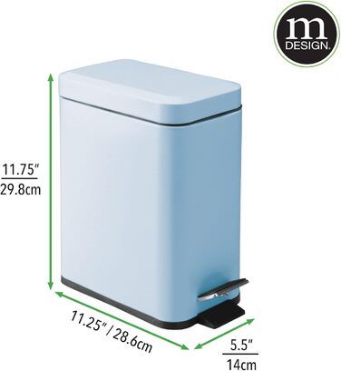 Прямокутне педальне відро для сміття 5 л, блакитне mDesign