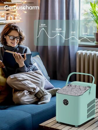 Льодогенератор FOHERE 14 кг 24 години, 8 кубиків льоду за 6 хвилин, 2 розміри кубиків льоду, самоочисний льодогенератор з ручкою, льодосборником та кошиком, льодогенератор для вечірки, офісу, автофургона (м&39ятно-зелений)
