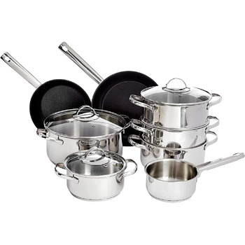 Набір посуду Kitchen-Profi Basics з 11 предметів з нержавіючої сталі, безпечний для індукції, з кришками, сріблястий