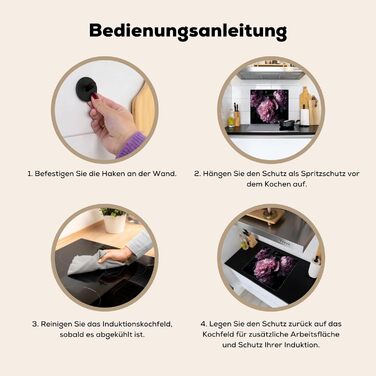 Фартух для плити, кухонний фартух, вініл, 78x52 см, декор для кухні, облицювання стіни, кришка для плити - сіро-чорна (квіти - рожеві, 52Д x 65Ш см)