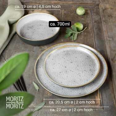 Супова тарілка Moritz & Moritz TERRA з 6 предметів сіра по 700 мл кожна - Ø 19 x 4,5 см - в тонкому сірому кольорі з високоякісної порцеляни - глибокі тарілки для супів, салатів, мюслі, пасти та багато іншого. (набір посуду 18 шт. )