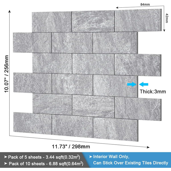 Самоклеящаяся настенная плитка для кухни водонепроницаемая 29,8 х 25,6 см 10 шт BeNice