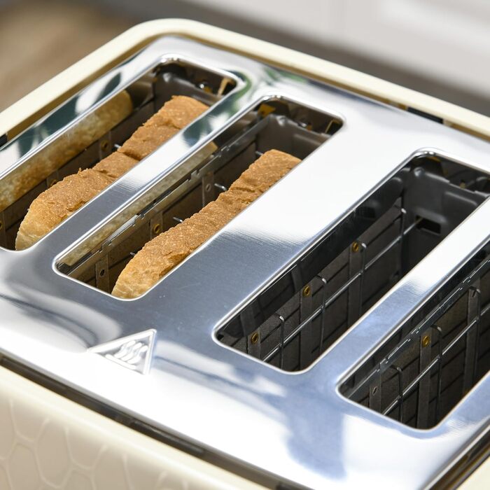 Комплект чайника та тостера HOMCOM, 1,7 л, тостер на 4 скибочки, набір для сніданку з 7 рівнями підрум&39янення, автоматичним вимкненням, функцією розморожування та розігріву та піддоном для крихт, бежевий