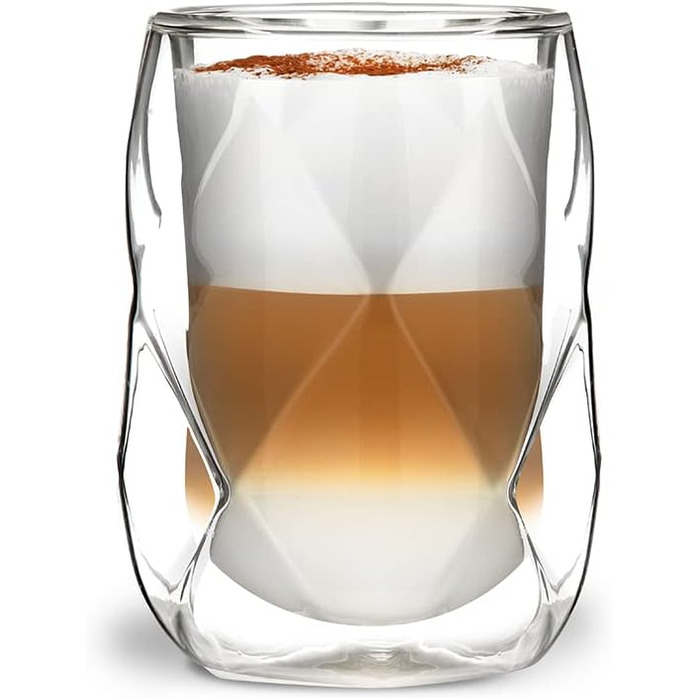 Консімо. Келихи для кави з подвійними стінками Келихи для коктейлів Склянки для води Склянка для чаю Чашка для чаю - Прозорий набір з 2 шт. (Гео, 250 мл)