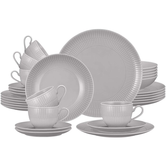 Набір столового посуду Seltmann Weiden Amina з 30 предметів, повний комплект посуду на 6 осіб, посуд та кавовий сервіз з ніжним рельєфним візерунком, порцеляна, (сріблясто-сірий)