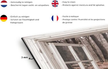 Панель кухонного фартуха, бризкозахисна панель, декор для кухні, алюмінієва панель, бризкозахисна панель для плити, альтернатива скляній панелі, чорна - з малюнком - суцільна - чорна - темна - (вид з вікна на шотландську високогірну худобу, 60x40 см)