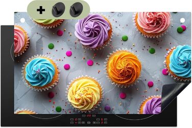 Фартух для плити, кухонний фартух, вініл, 78x52 см, декор для кухні, облицювання стіни, кришка плити - сіро-чорна (Кекси - Мафіни, 52,7Д x 91,6Ш см)