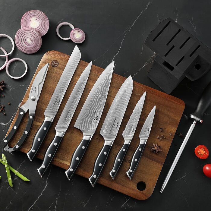Набор кухонных ножей из дамасской стали 9 предметов NANFANG BROTHERS