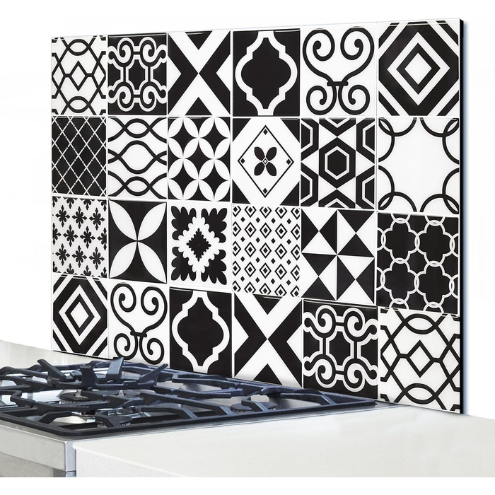 Алюмінієвий кухонний фартух, виготовлений в Італії, захищає плиту та стіну, миється та легко встановлюється, металевий фартух, 48 x 72 см (48x72, чорно-білий азулежу)