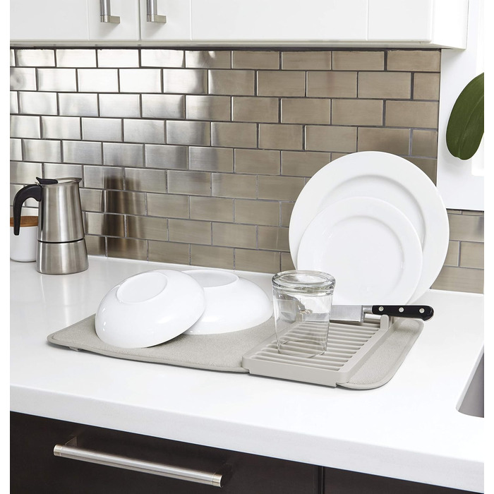 Підставка-сушарка для посуду з килимком 50 х 33 см світло-сіра Udry Mini Umbra