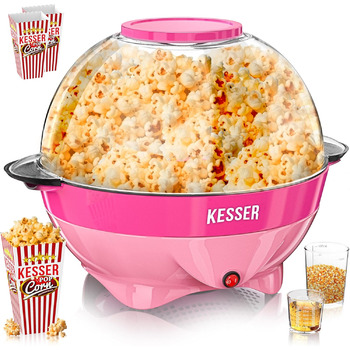 Велика машина для попкорну KESSER 800 Вт Машина для попкорну об&39ємом 5,5 л з кришкою з антипригарним покриттям та сервірувальною мискою для олії, вершкового масла, цукру, тиха та швидка, в комплекті мірна чашка та чашка для попкорну, знімна нагрівальна 