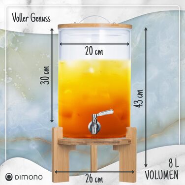 Диспенсер для напоїв зі сталевим краном з бамбуковою підставкою 8 л Dimono