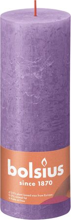 Свічки Bolsius Rustic Pillar - Оливково-зелені - Набір з 4 шт. - Декоративні побутові свічки - Час горіння 60 годин - Без запаху - Натуральний рослинний віск - Без пальмової олії - Оливково-зелені (19 x 7 см, Фіолетові)