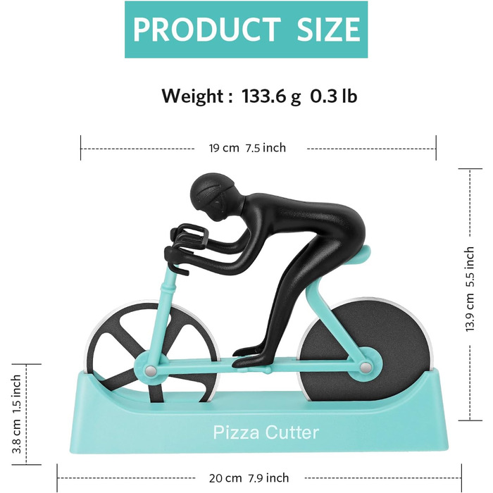 Резак для пиццы в виде велосипедиста с подставкой, сине-зеленый KUONIIY