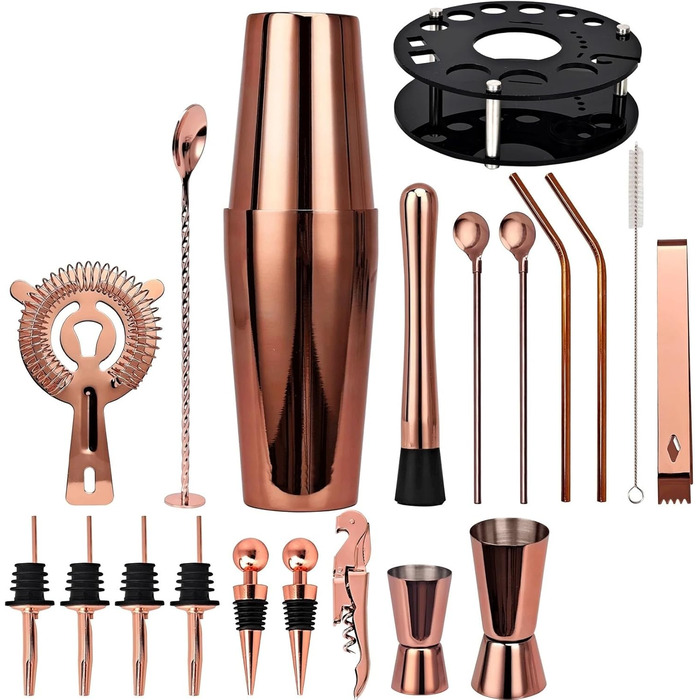 Набор бармена и шейкера для коктейлей 20 предметов черный HEdir